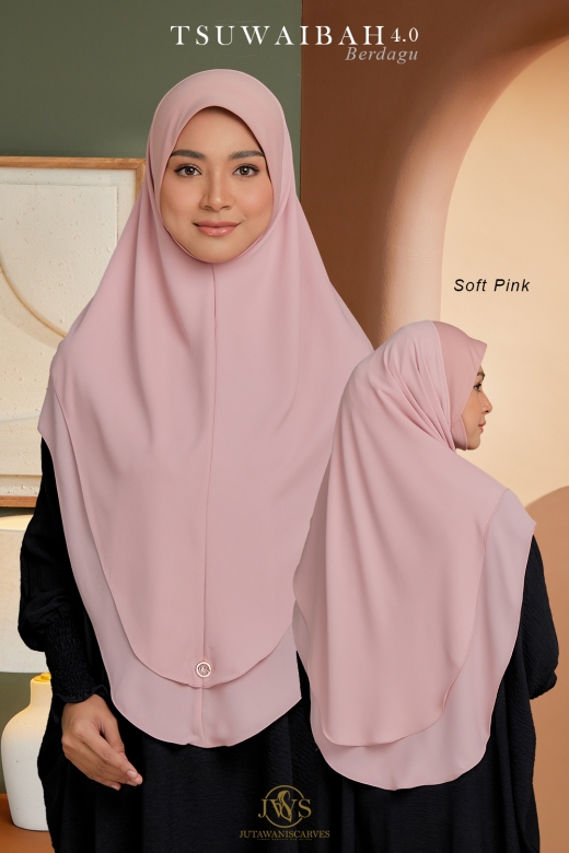 TUDUNG TSUWAIBAH BERDAGU 4.0 SOFT PINK SAIZ XL